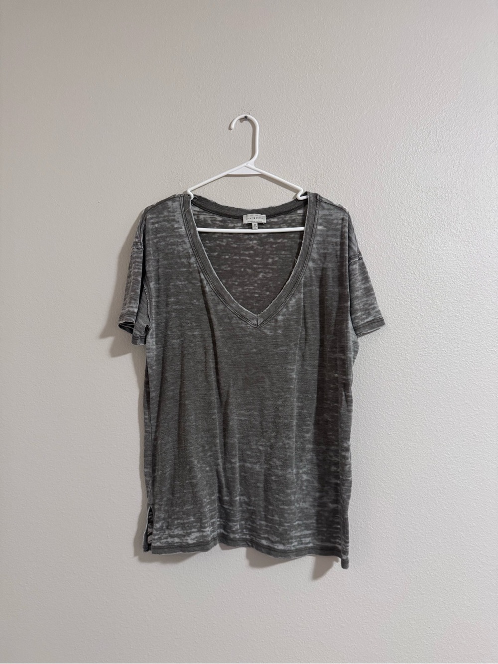 Lucky Brand Gray Burnout V-Neck Short Sleeve Tee